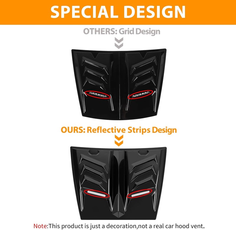 DEERMOTO Hood Vents for Cars,Universal Hood Scoop,Hood Air Vent for Trucks,Car Air Vent with Reflective Strips, Universal for Most Cars,1 Series E90 E91，W117(Glossy Black) - Image 3